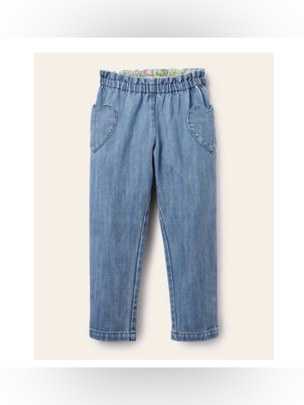 Boden MiniBoden Girls Mid-Vintage Denim Heart Pocket Pull On Pants